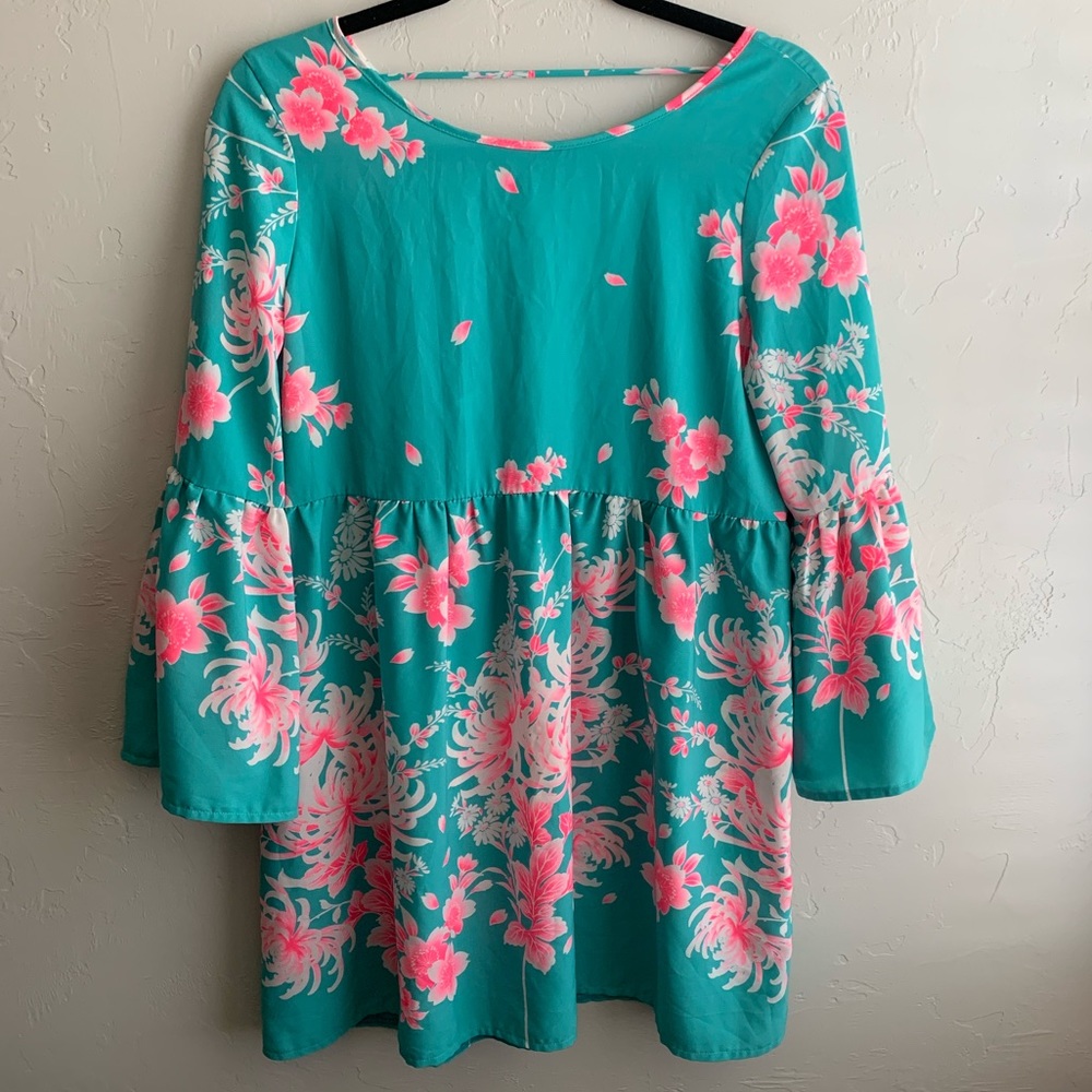 Boutique Teal/White/Bright Pink Dress